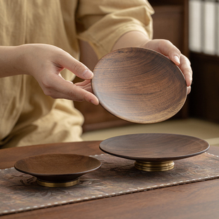 中式点心盘精致胡桃木质盘子水果干果零食盘茶店茶点盘佛手柑托盘