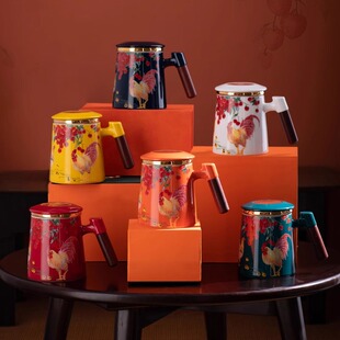 红冠当头办公杯个性陶瓷茶杯家用个人专用茶杯水杯带盖过滤马克杯