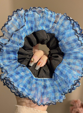 气质法式优雅碎花黑色双层大肠发圈女扎头发绳马尾头绳皮筋2025年