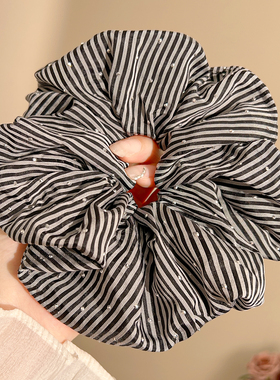 简约百搭黑色条纹大肠发圈头绳女韩系ins皮筋丸子头发饰扎头发绳