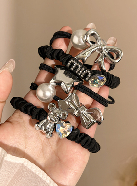 韩系简约黑色系发圈女高级感洋气时尚扎马尾丸子头橡皮筋发绳头饰