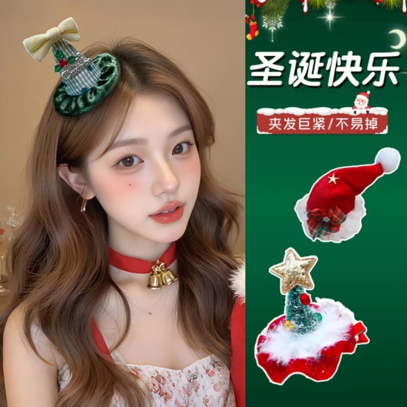 圣诞节雪人麋鹿铃铛发夹女可爱