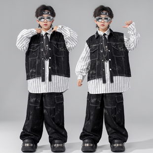 儿童hiphop街舞演出服男童嘻哈马甲套装少儿架子鼓表演服元旦走秀