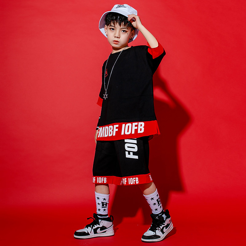 男童街舞套装儿童夏季帅气走秀潮服hiphop嘻哈童装架子鼓演出服装