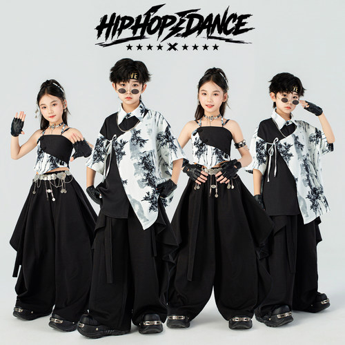 儿童街舞潮服男童中国风嘻哈国潮套装少儿hiphop女童练功表演服装