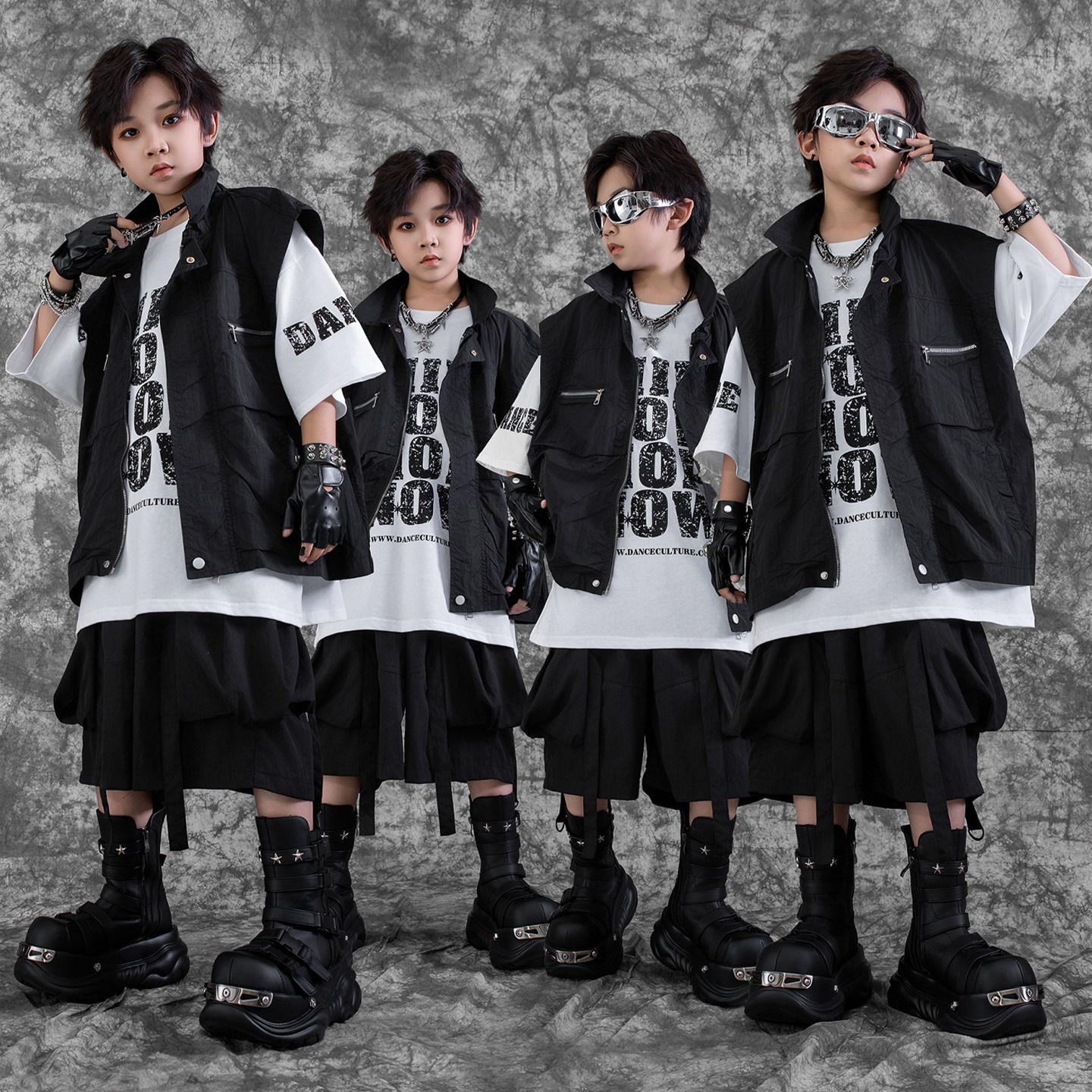 儿童街舞演出服酷帅男童休闲套装hiphop少儿架子鼓表演服走秀潮服