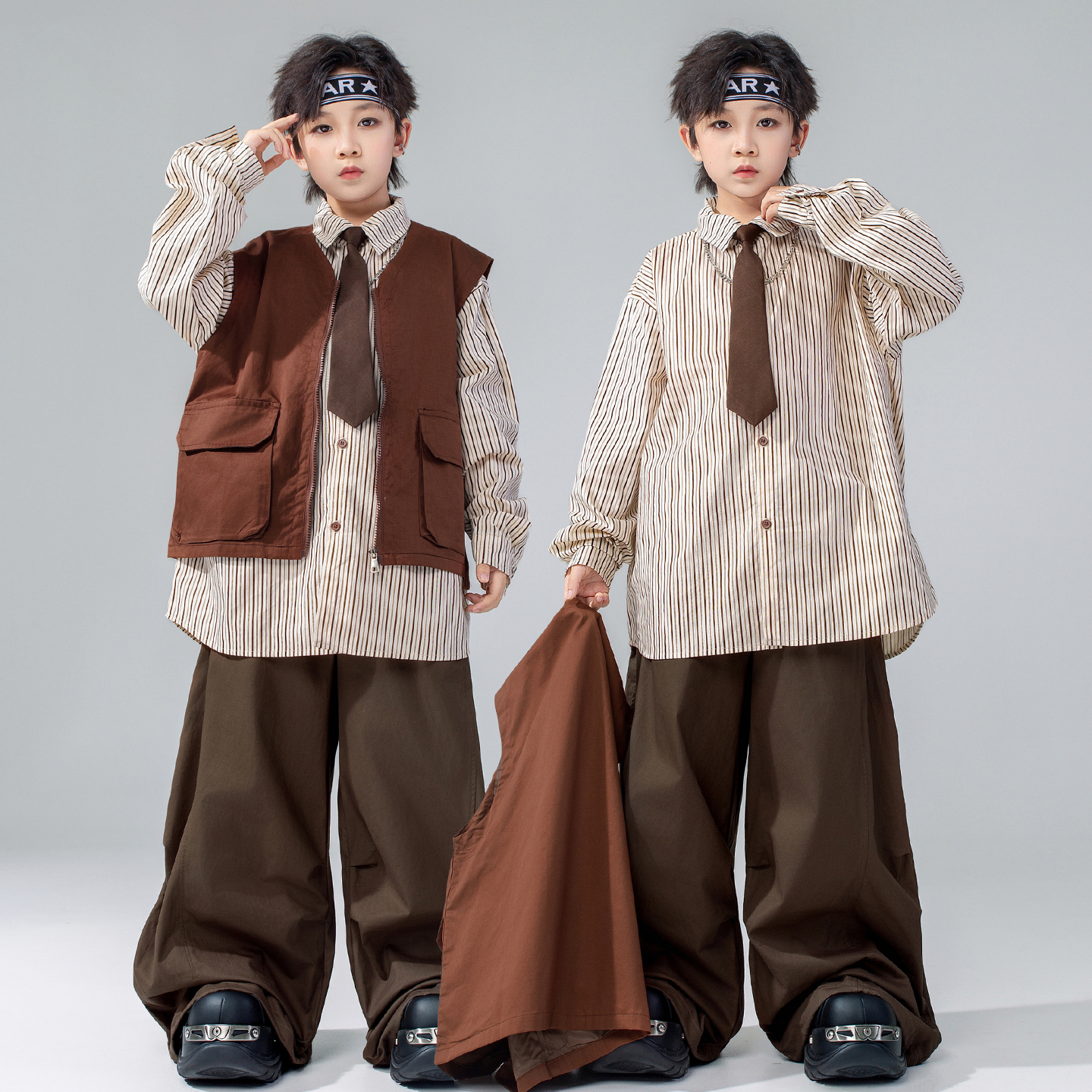 街舞儿童潮服嘻哈男童潮装时尚马甲套装hiphop男孩炸街元旦演出服