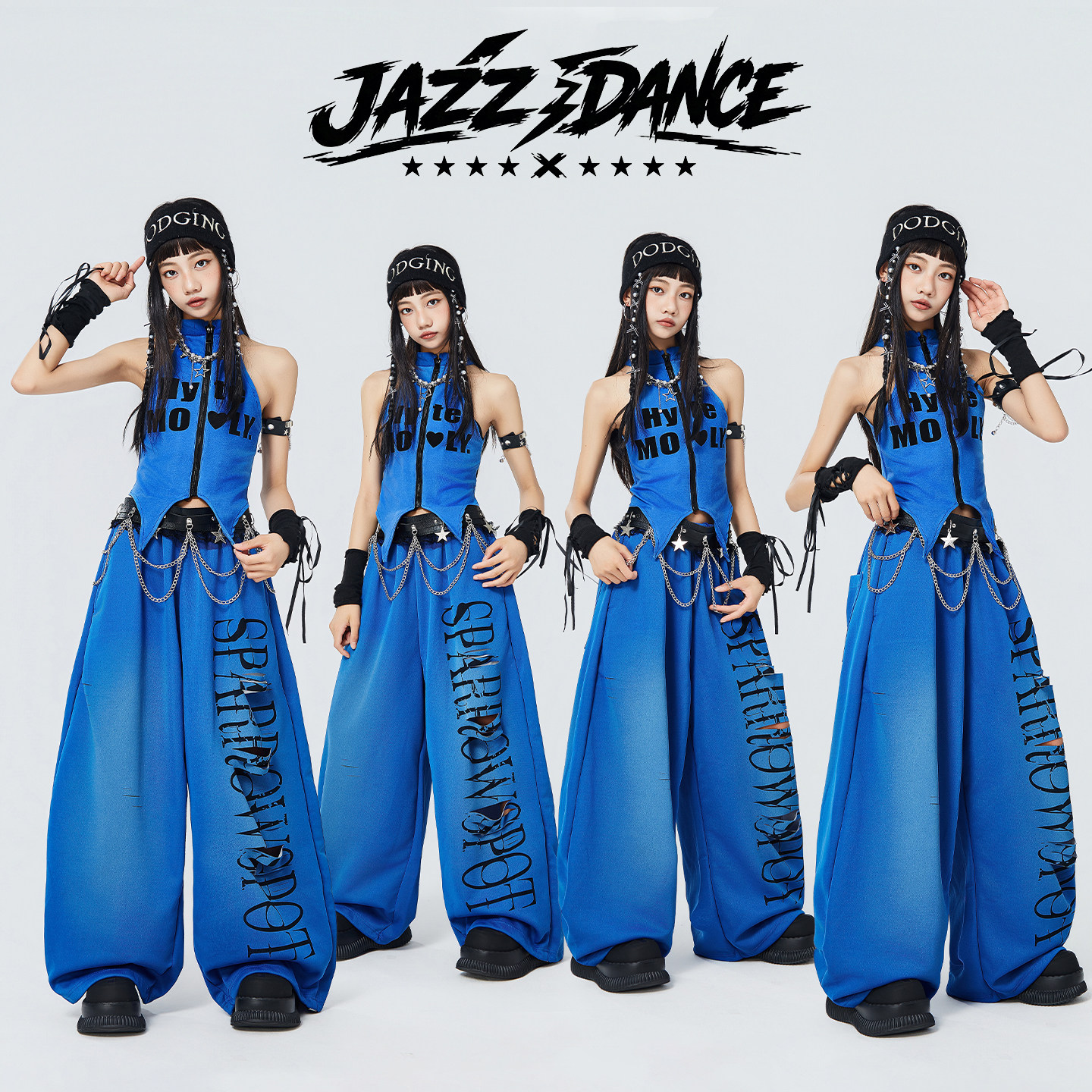 女童爵士舞服装上衣裤子套装少儿jazz嘻哈女团表演出街舞儿童潮服图片