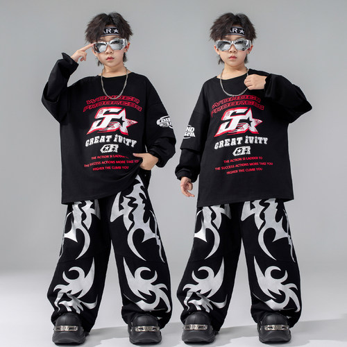 街舞儿童潮服元旦演出服男童酷帅字母套装hiphop少儿架子鼓表演服