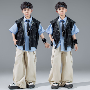 少儿hiphop舞蹈演出服表演 马甲休闲套装 儿童街舞潮服时尚 男童衬衫
