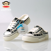 女网面透气懒人一脚蹬小白鞋 大嘴猴2025夏新款 超火厚底半拖帆布鞋