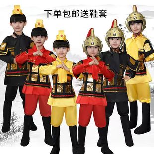 古代士兵服装 演出服兵马俑戏曲花木兰表演 男女儿童将军盔甲古装
