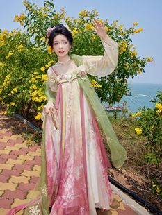 汉服女原创佩玉春风刺绣粉色裙子印花对襟衫唐制白菜价现货夏款