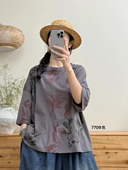 小衫 布愫®2026春夏季 短款 纯棉T恤女短袖 小个子印花宽松五分中袖