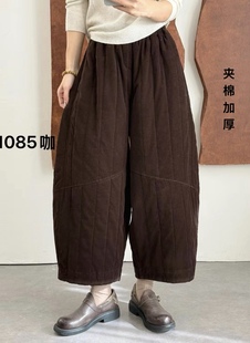 女阔腿弯刀休闲裤 文艺纯色宽松条绒灯芯绒夹棉裤 潮 新款 布愫®冬季