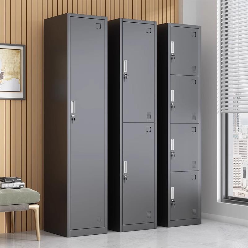 钢制单门更衣柜员工宿舍浴室收纳柜办公储物柜黑色带锁简易换衣柜