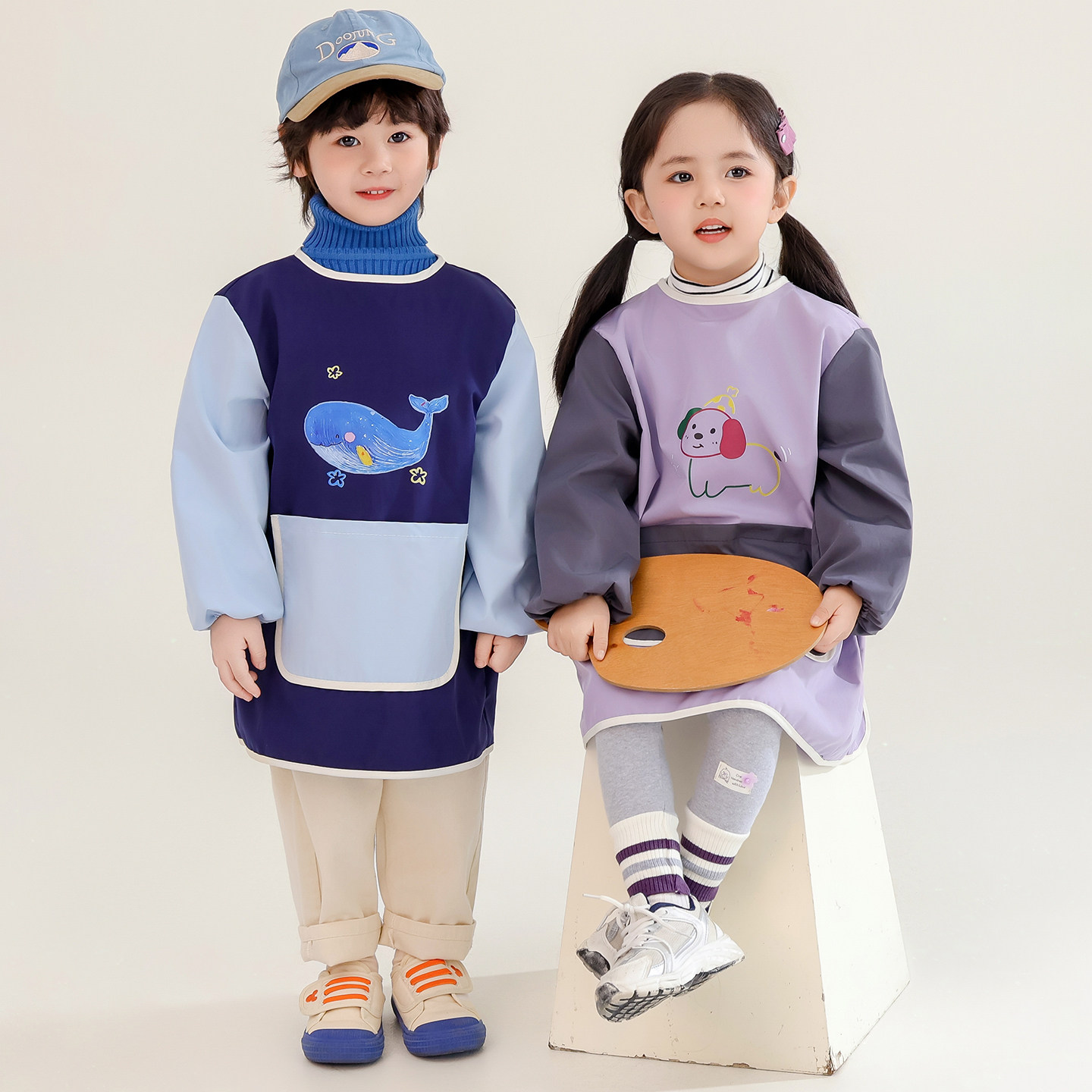 儿童画画防水罩衣定制男小孩幼儿园绘画美术书法围裙女宝宝反穿衣