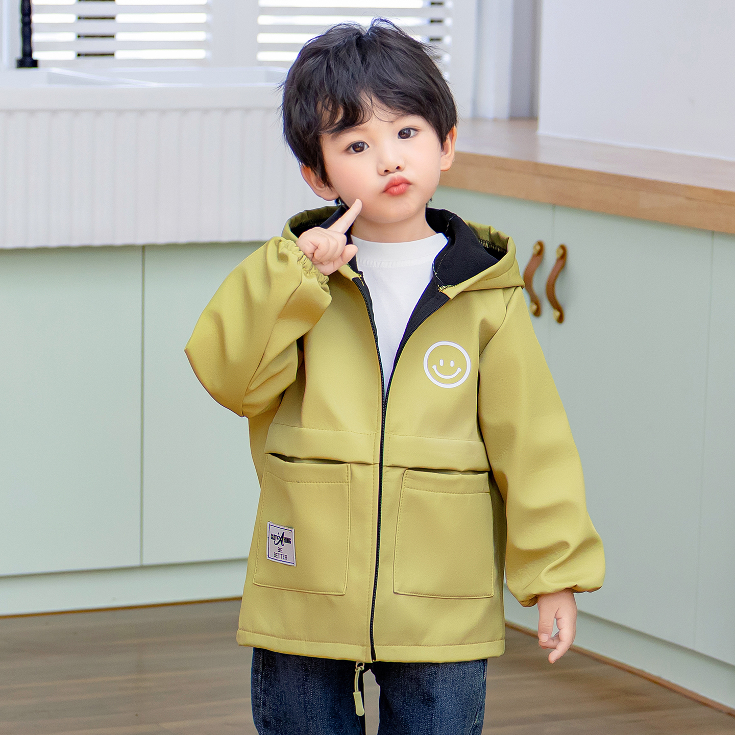 儿童防水罩衣长袖秋冬男童吃饭兜羽绒服加绒护衣宝宝美术绘画围裙