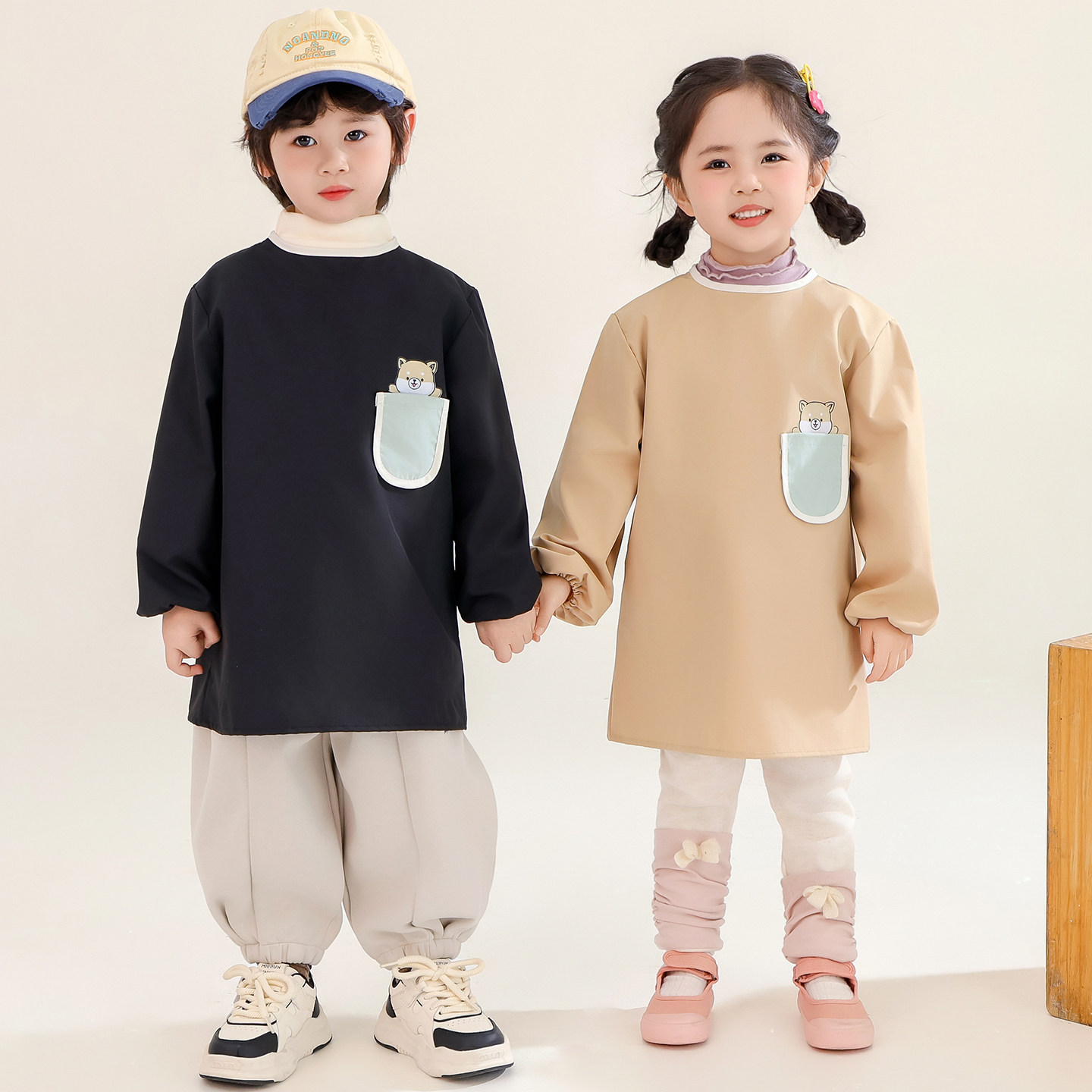 儿童羽绒服防水画画罩衣长袖女童套棉袄宝宝吃饭防脏幼儿园反穿衣