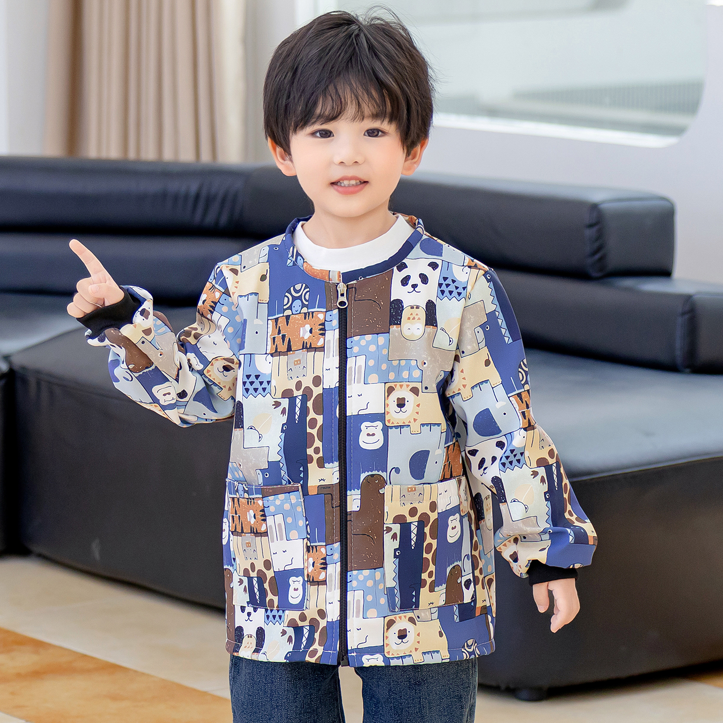 儿童围裙画画冬加绒加厚防水绘画护衣男孩厨房幼儿园吃饭宝宝罩衣