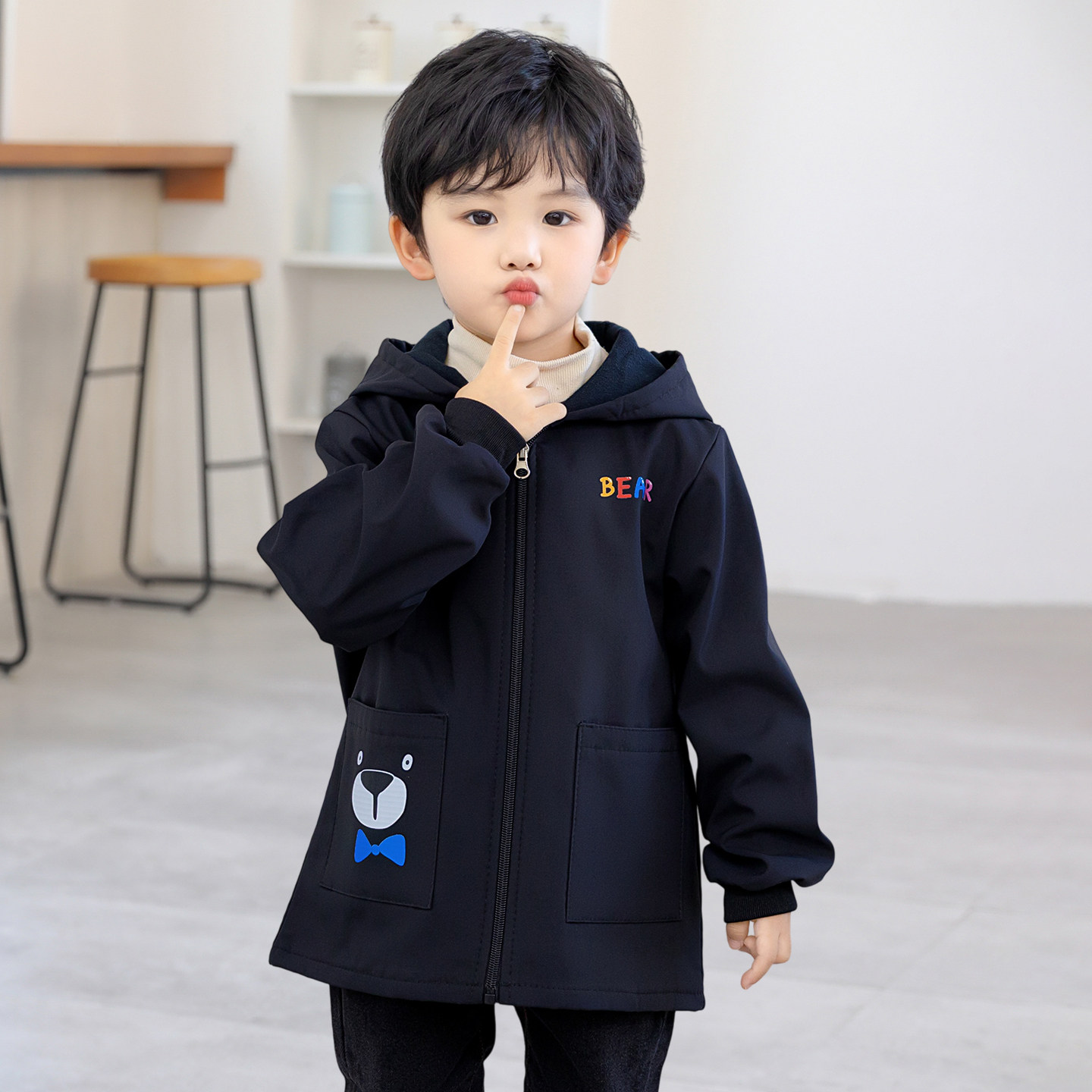 男童罩衣洋气冬长袖防水儿童围裙加绒羽绒服画画罩衫宝宝吃饭围兜