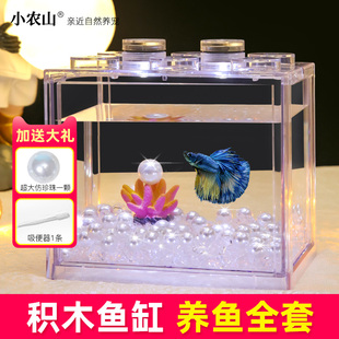 泰国斗鱼专用鱼缸亚克力观赏鱼小型桌面创意网红积木客厅造景全套