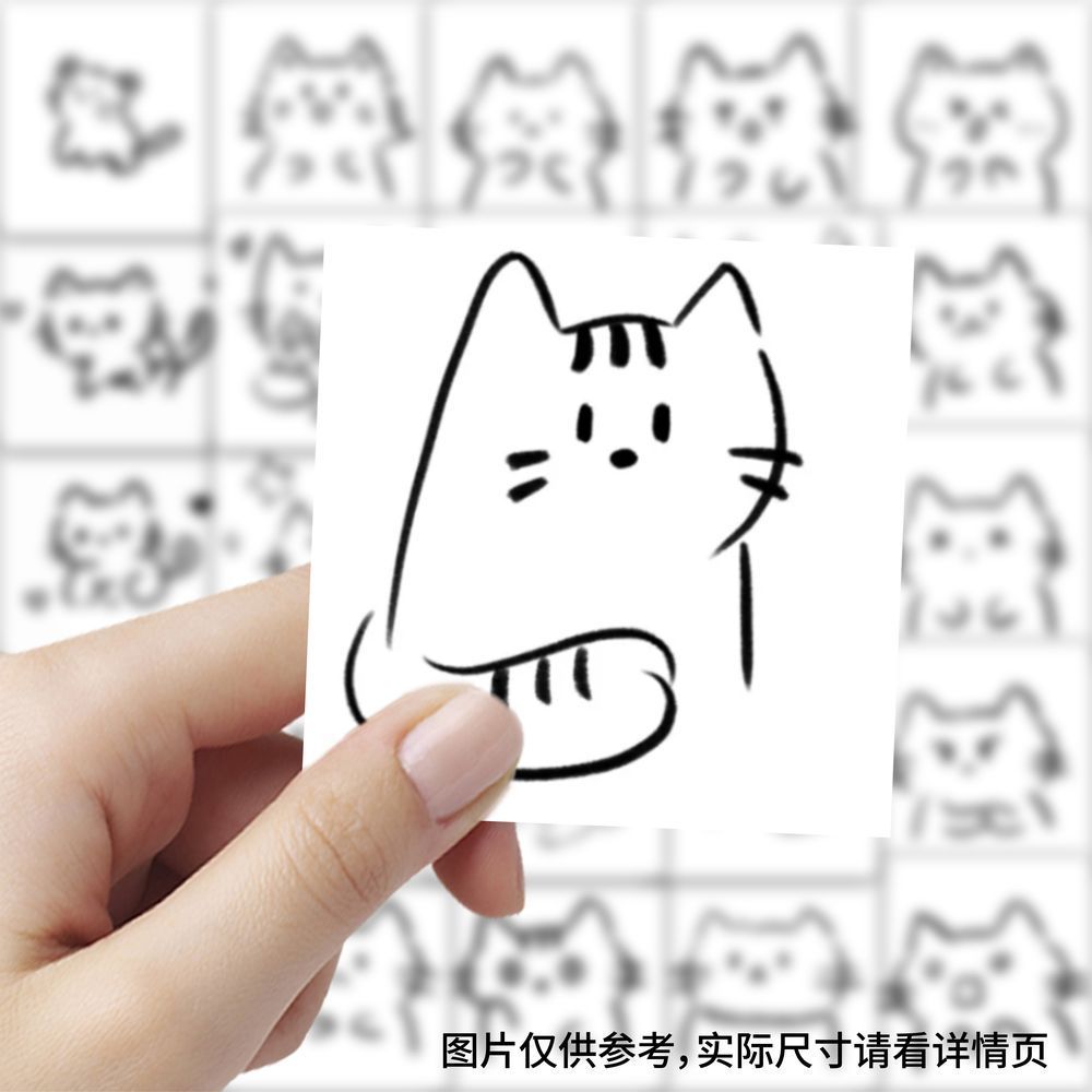 177张小猫简笔画卡通可爱绘画教程装饰手账笔记本桌面贴画自粘diy图片
