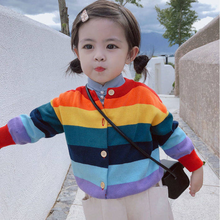 春秋季条纹针织中小童长袖毛衣