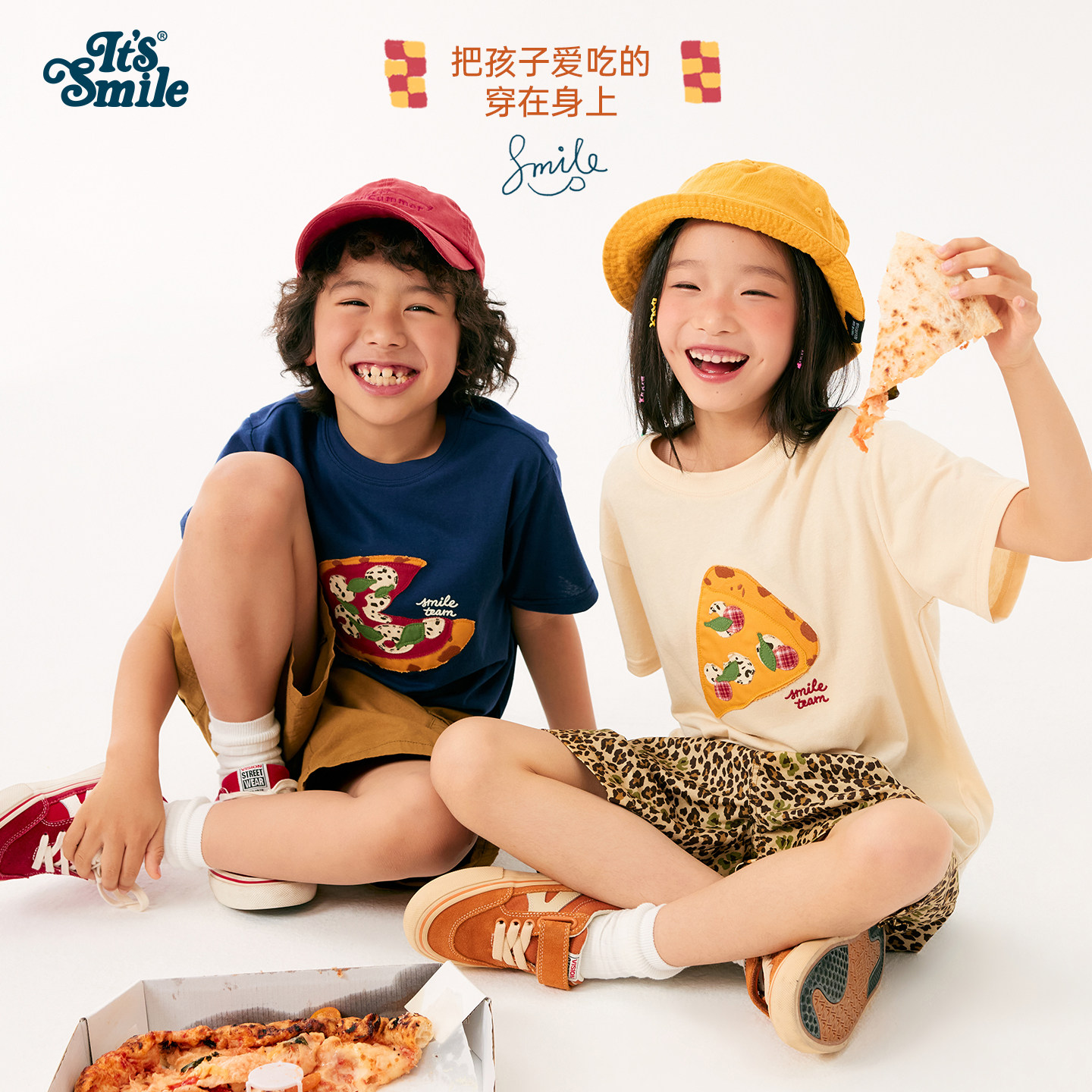 Its smile童装儿童夏季新款纯棉t恤卡通印花宽松男女童短袖上衣潮