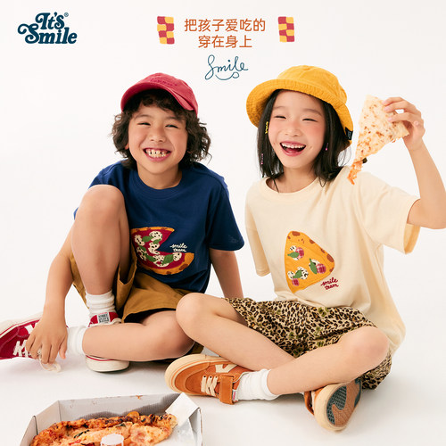 Its smile童装儿童夏季新款纯棉t恤卡通印花宽松男女童短袖上衣潮