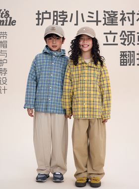 Its smile 「时髦经典」复古水洗格纹做旧长袖男童女童衬衫外套