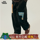 Its 保暖撞色拼布柔软水洗男童女童灯芯绒锥形裤 smile 儿童冬季