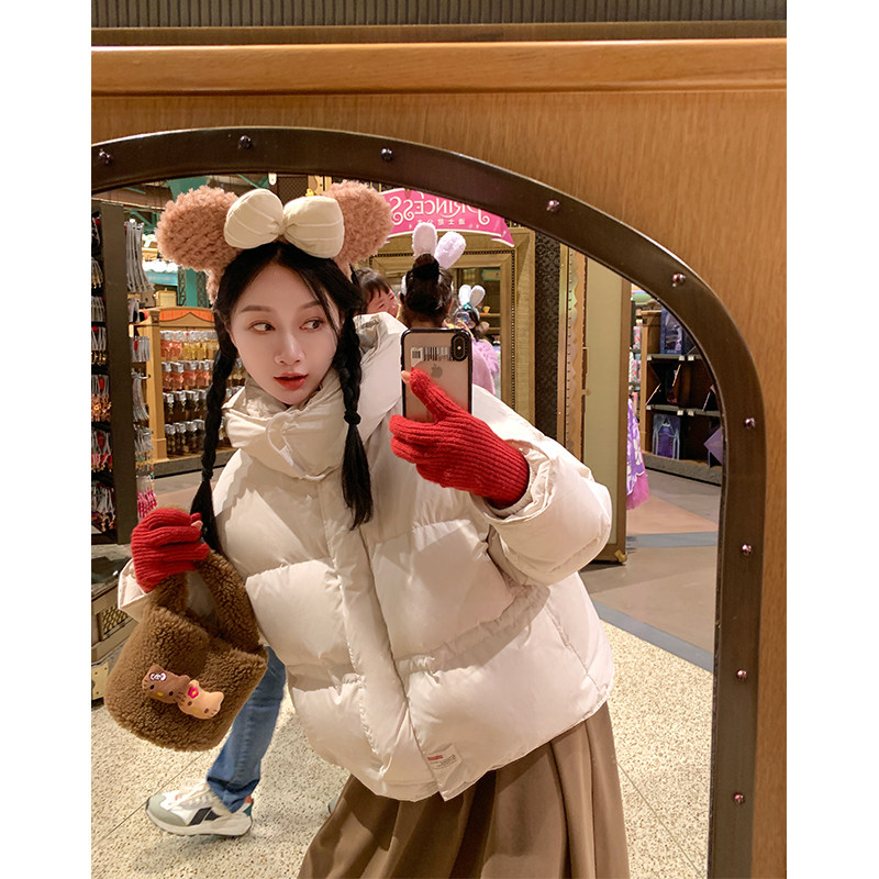 XCCX白色90白鸭绒羽绒服女短款2023新款冬季韩版小个子连帽外套厚