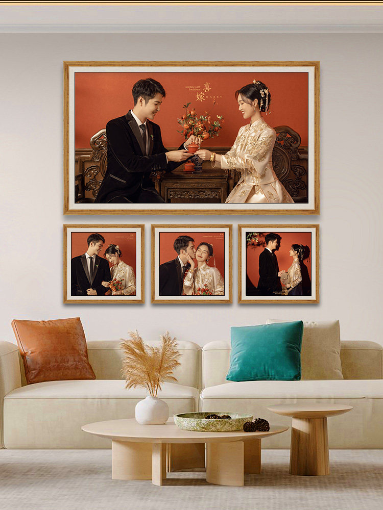 定制婚纱照相框放大挂墙洗照片加全家福相片打印主床头结婚照制作
