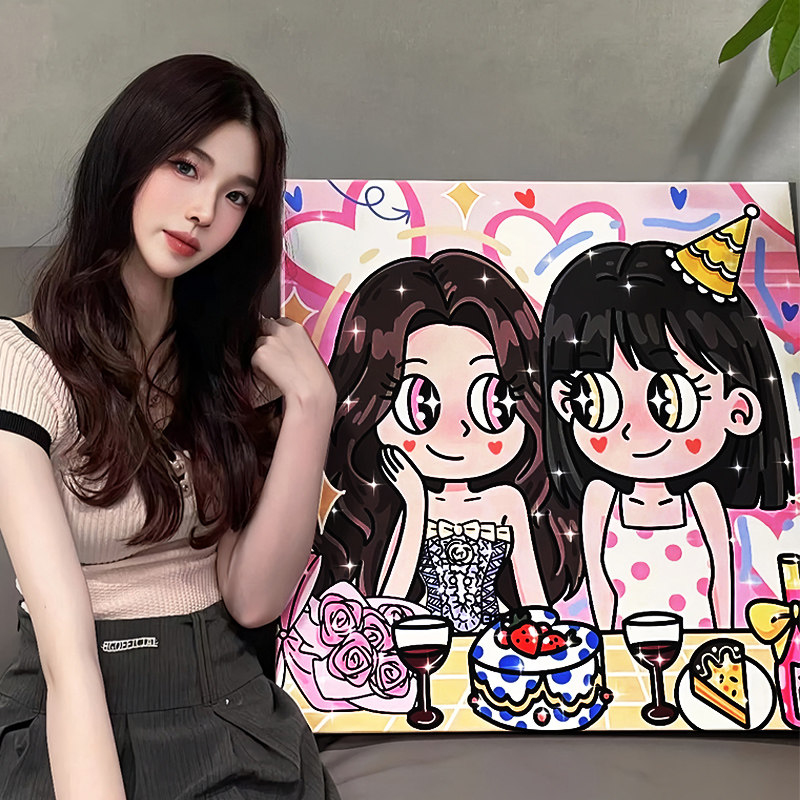 星蝶公主手绘装饰画定制手绘真人照片设计卡通动漫油画布无框画像高性价比高么？