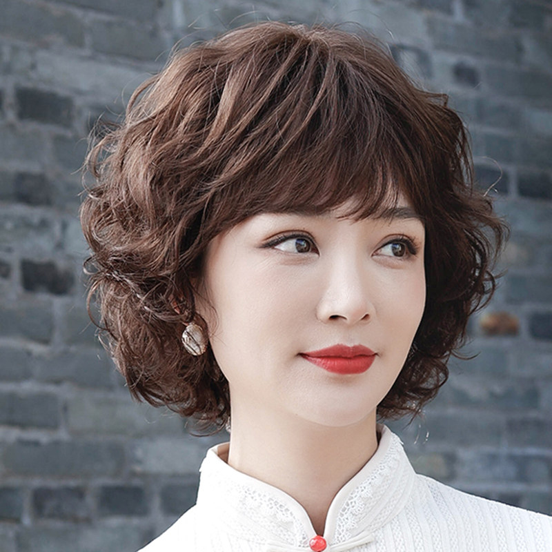 假发中老年女妈妈款假发真发全真人发假发全头套女假发女短发卷发