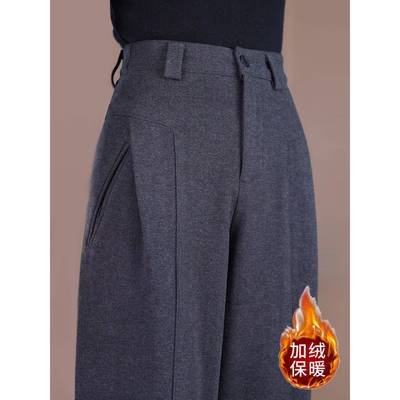 羊毛呢加绒裤子2025新款今年流行爆款秋冬小个子直筒弯刀阔腿裤女