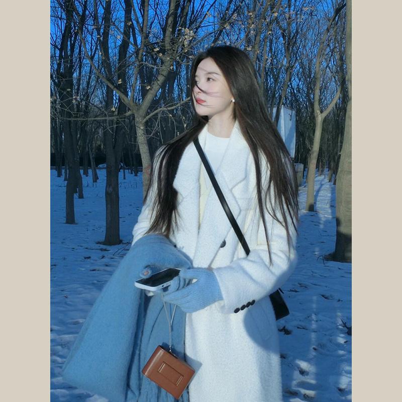 白色羽绒服内胆呢子大衣女2024新款冬季今年流行加厚长款毛呢外套
