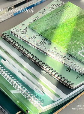 三年二班 绿色系笔记本套装a5高颜值笔记本本子可拆卸初中生高中生专用横线记事本手帐本b5活页本外壳日记本