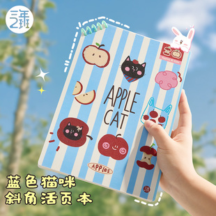 三年二班 猫咪斜角PP活页本笔记本本子线圈本斜上翻ins风B5不硌手简约记事本学生用初高中生考研