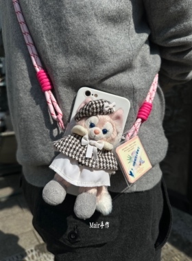 迪士尼公仔手机背夹斜挎挂绳链星黛露饼饼贝儿达菲手机壳通用装饰