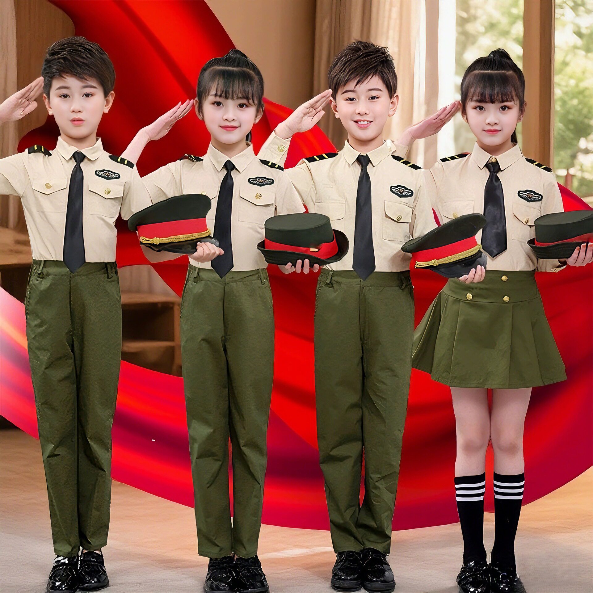 六一儿童演出服军装特警服装升旗手中小学生合唱团诗歌朗诵表演服