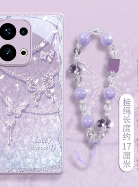 适用oppoReno13pro手机壳reno12保护14套11新款10外壳9的pro+后0pp0女por高级感pr0玻璃rone带挂绳蝴蝶银链