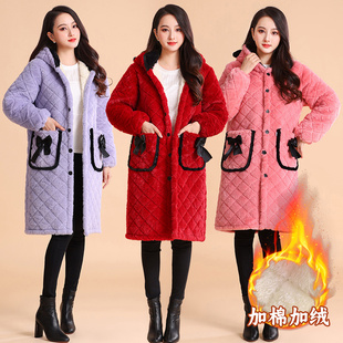 2025新款仿兔毛棉衣冬季三层加厚保暖外套加绒加棉罩衣女生袄子