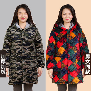 冬季 加厚保暖罩衣男女加绒工作服厨房围裙外套棉衣羽绒服防脏护衣