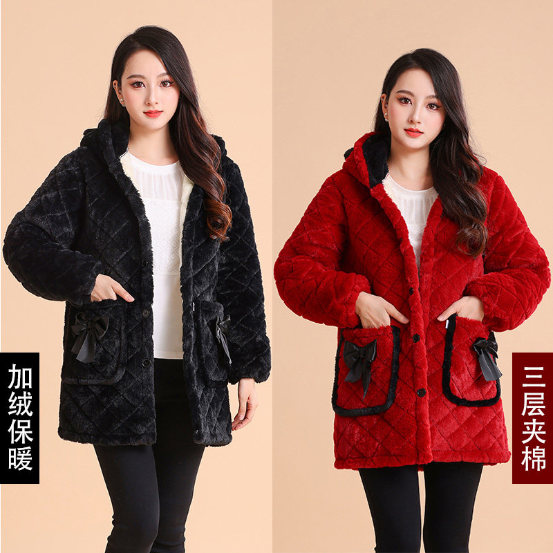 2025新款仿兔毛棉衣冬季三层加厚保暖外套加绒加棉罩衣女生袄子