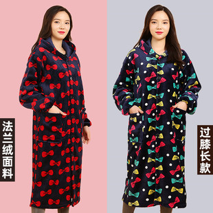 秋冬法兰绒保暖加绒罩衣加长款工作服围裙厨房家务外套大褂防脏