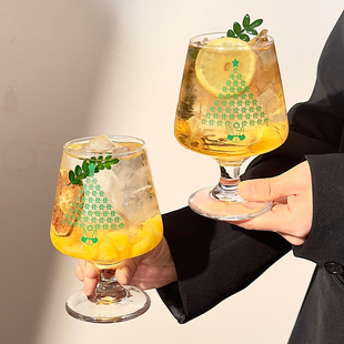 创意菱形矮脚玻璃杯饮品杯高颜值鸡尾酒杯冷饮杯苏打气泡水杯ins