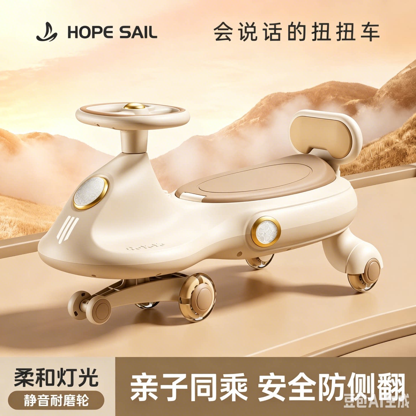 hopesail扭扭车儿童1一3岁大人可坐双人宝宝妞妞车男女溜溜防侧翻