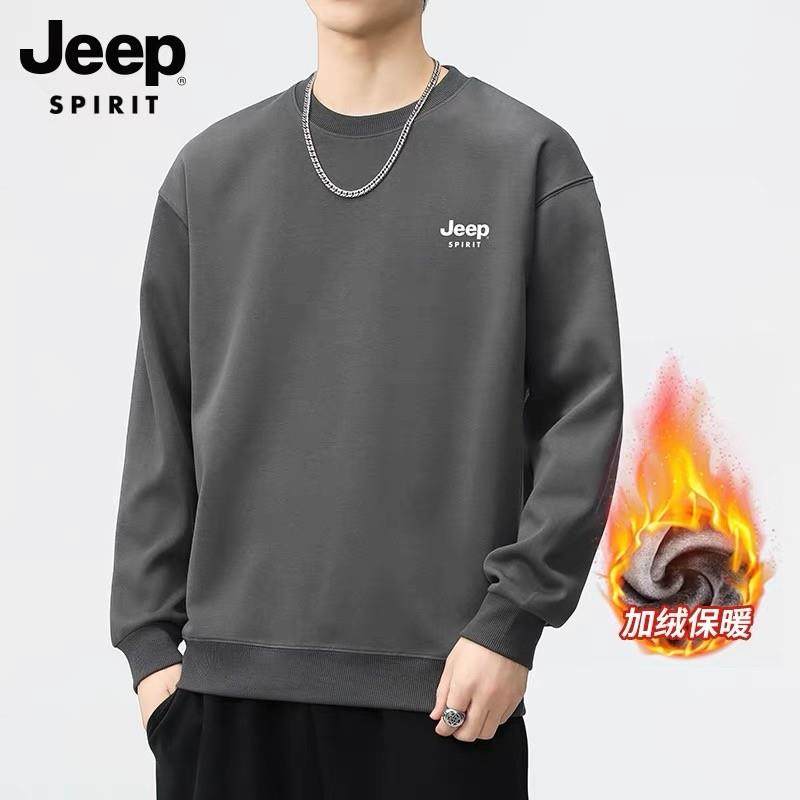 JEEP吉普国潮加绒加厚保暖男士2025新款秋冬宽松运动卫衣上衣男款